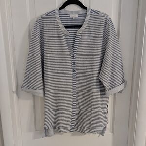 Habitat Womens Seersucker Top XTRA LARGE Button Up Lightweight V-Neck Striped‎